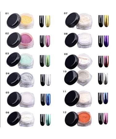 Glitter Chrome Nail Powder 12 Colors Glitter Nail Art Kit Dip Powder Magic Effect Dust Twinkle Nail Art Powder