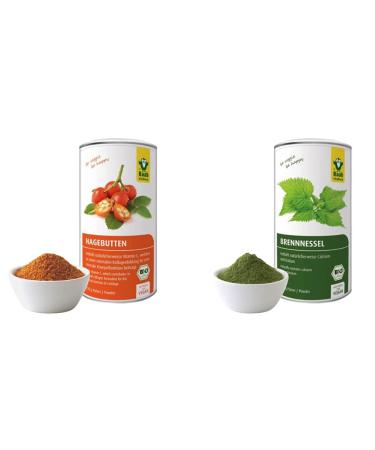 Raab Vitalfood Bio HageButten powder with vegetable omega-3 & 6 fatty acids & organic nettle powder with natural calcium magnesium and potassium 250 g (1 Pack) bundle with organic nettle powder 160 g