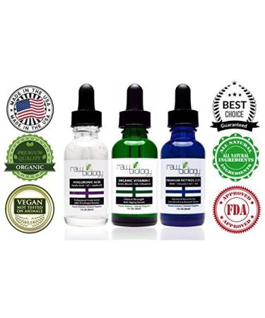 Raw Biology Organic Liquid Facelift with Vitamin C, Retinol & Hyaluronic Acid 1 Fl Oz (Pack of 3) - Buy Online on GoSupps.com