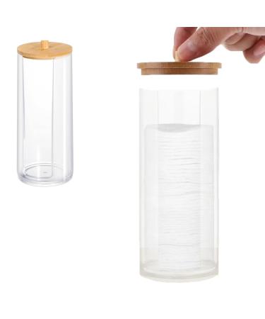 Watt pads storage transparent cotton pad dispenser with bamboo lid acrylic cotton pad container cotton pads cosmetics storage box for cotton pads remover paper cup 17 x 6.7cm