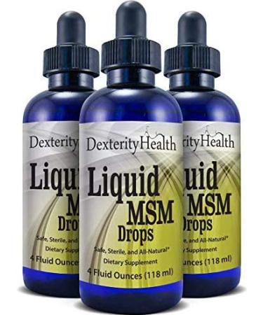 Dexterity Health Liquid MSM Drops, 3-Pack of 4 oz. Dropper-Top Bottles, 100% Sterile, Vegan, All-Natural and Non-GMO, Contains Organic MSM, Contains Vitamin C as a Natural Preservative