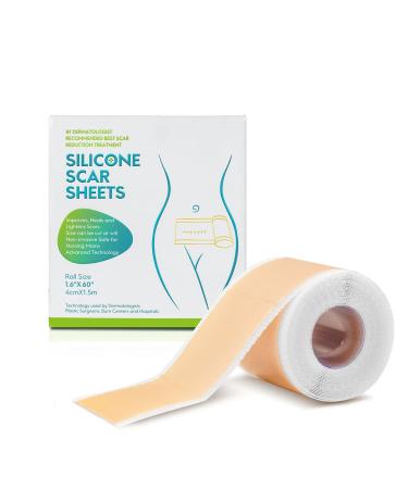 Silicone Scar Sheets 4cm x 1.5m Roll Self Adhesive Scar Removal Tape Non irritating Body Patch for C Section Surgery Burn Scar (Meat color)