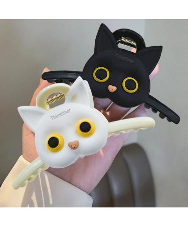 Thinslimer 4 Pack Cute Cat Hair Claw Clips for Women Strong Hold Hair Accessories for Thick and Thin Hair - Black & White - Buy Online on GoSupps.com