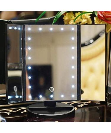Beifenl Trifold Portable LED Foldable Mirror USB Desktop Beauty Mirror Smart Contact - Black - Buy Online on GoSupps.com