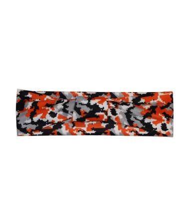 Route One Apparel | Black and Orange Digital Camo Headband  Stretchable  Machine-Washable  Non-Slip  Sweatband for Running  Yoga  Workout  100% Polyester