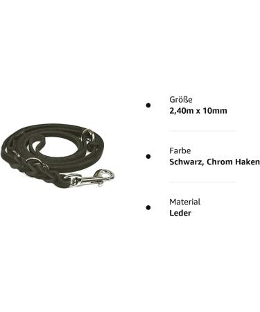 Fat Leather Gleine 3-Way Adjustable Braided Dog Leash - 96 Models 2.40m x 10mm Black with Chrome Hook - International Shipping Available - Buy Online on GoSupps.com