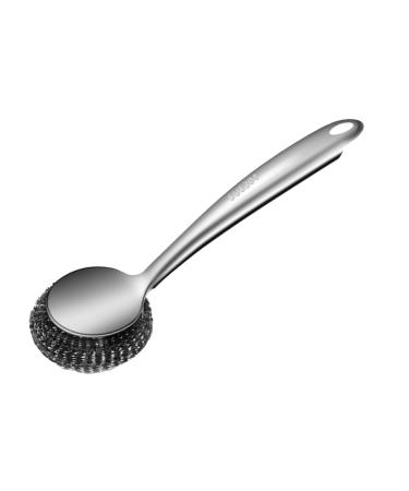 Besreey Metal Scrubbers for Cleaning Dishes - Ergonomic Steel Dish Scrubber Steel Wool Scrubber - Portable Stainless Steel Scouring Pads Metal Sponge Scrubber for Pots Pans Cookware Bakeware Long Brush