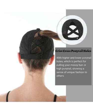 Criss Cross Ponytail Hat - Distressed Mesh Womens Baseball Cap Dad Hat in Sgx-black - Buy Online on GoSupps.com