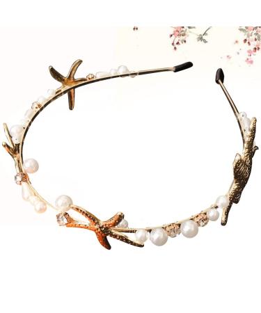 Minkissy Sea Star Hair Hoop with Pearl Design - Attractive Alloy Headband for Wedding Headdress - Buy Online on GoSupps.com