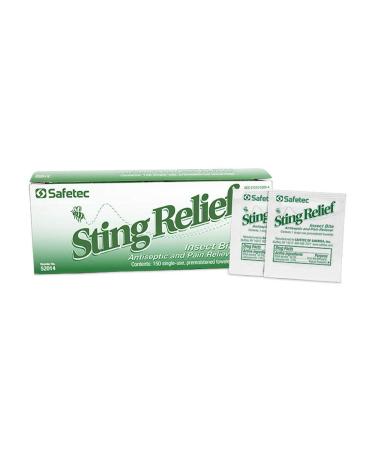 Safetec Sting Relief Insect Bite Antiseptic & Pain Reliever Wipes 150 per Box 150 Wipes