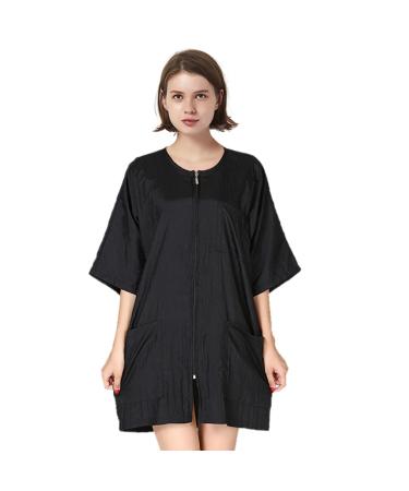 TOPTIE Barber Haircut Cape Apron Hair Grooming Smock Jacket with Pockets Waterproof Nail SPA Salon Gown-Black
