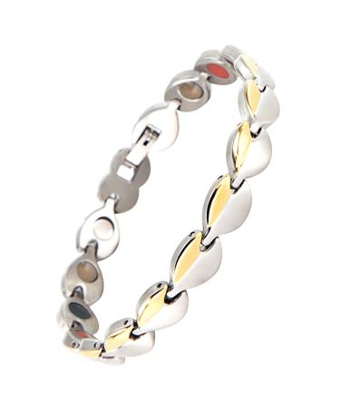 N+NITROLUBE Magnetic Lymph Detox Bracelet for Women Therapy Energy Stainless Steel Magnet Bracelets Elegant Jewelry (Silver&Gold, 7.87) Silver&Gold 7.87