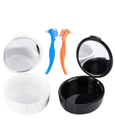 Dnom dose yiyifor 2pcs braces box small with mirror denture dinner tooth rail box for braces braces for storage box for storing orthodontic device prosthetics (white and black)