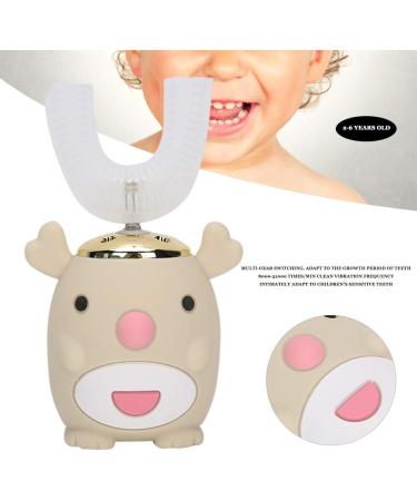 Kids Electric Toothbrush with Blue Light Whitening - U Shaped Silicone Brush Head - IPX7 Waterproof - Beige (2-6 Years Old) - Buy Online on GoSupps.com