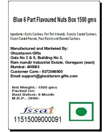 Ghasitaram Gifts Diwali Gifts Blue 6 Part Flavoured Nuts Box 1500 GMS - Buy Online on GoSupps.com