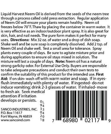 8oz Liquid Harvest Cold Pressed Neem Oil - High Azadirachtin Content for Plants & Spray Solutions - Buy Online on GoSupps.com