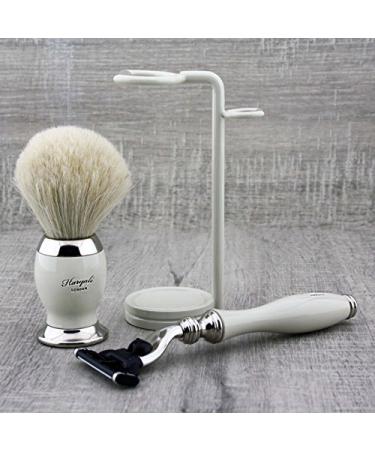 Ivory Color Razor Set for Men - 3-Piece Pure White Shaving Brush Razor & Wet Shaving Essentials - Buy Online on GoSupps.com