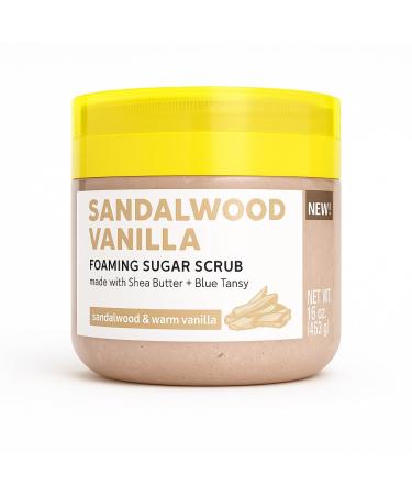 Foaming Body Scrub with Built-In Scrubber Sandalwood Vanilla Scent Exfoliates & Smooths Skin Hydrating Formula Paraben-Free 16 oz for All Skin Types