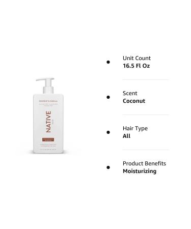 Coconut & Vanilla Moisturizing Vegan Shampoo - Clean, Sulfate, Paraben, Silicone Free - 16.5 fl oz - Buy Online on GoSupps.com
