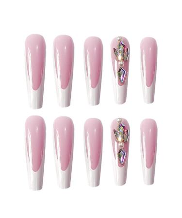MIQIQAO C_DiamondWhite Coffin Nails - 24 Shiny Long Ballerina Stick-On Nails with Glue | International Shipping Available - Buy Online on GoSupps.com