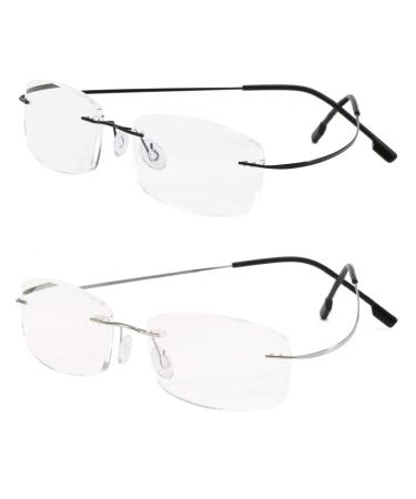 VISENG Set of 2 Rimless reading glasses titanium metal ultra light Readers of Men Women +1.25 A:2 Pack(black?silver) 1.25 Diopters