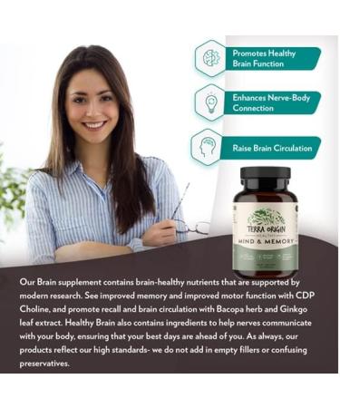 TERRA ORIGIN Healthy Mind and Memory Support Supplement | Cognitive Memory Matrix | Nootropic CDP Bacopa L-Tyrosine Huperzine A Ginko B12 | Non GMO Gluten Free Dairy Free | 30 Capsules - Buy Online on GoSupps.com
