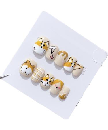 Wearing nail by hand corgi nail care cartoon cute wearing nail care patch short false nail(M)