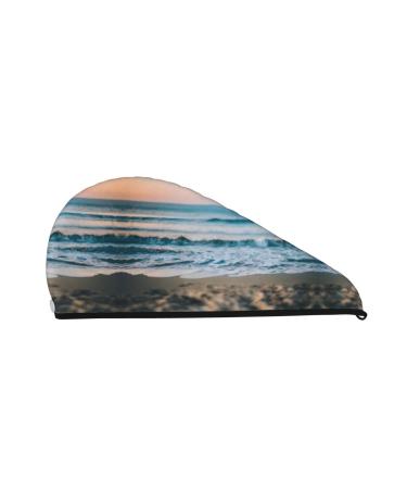 Beach and sea Coral Velvet Dry Hair Cap Caps with Buttons for Drying Curly Long & Thick Hair Anti Frizz