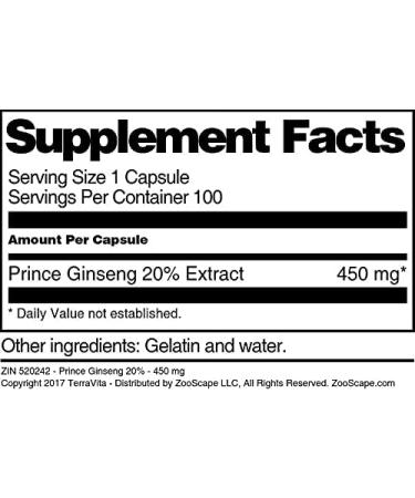 Prince Ginseng 20% - 450 mg (100 Capsules ZIN: 520242) - Buy Online on GoSupps.com