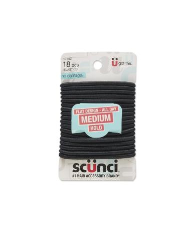 Scunci Satin Smooth No-Damage Hair Elastics  All-day Medium Hold  Black  18-Pieces (1-Pack) 18 Inch (Pack of 1)