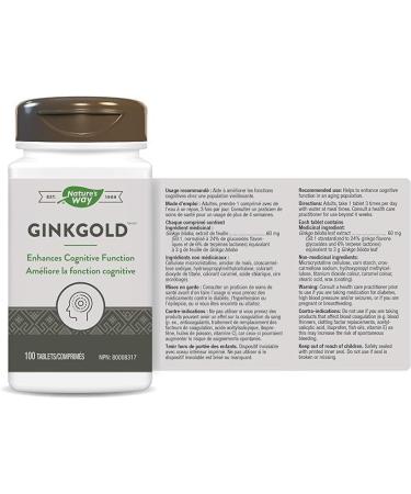 Nature's Way Ginkgold - Cognitive Function and Memory Support Supplement for Adults - Peripheral Circulation - Made with Ginkgo Biloba Standardized Extract 100 Vegetarian Tablets - Buy Online on GoSupps.com