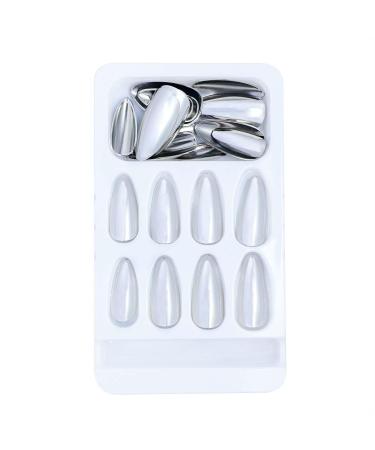 Silver Chrome Almond Press-On Nails | Glossy Medium Fake Nails - 24 Pcs | Acrylic Full Cover Stick-On Nails for Women & Girls - Buy Online on GoSupps.com