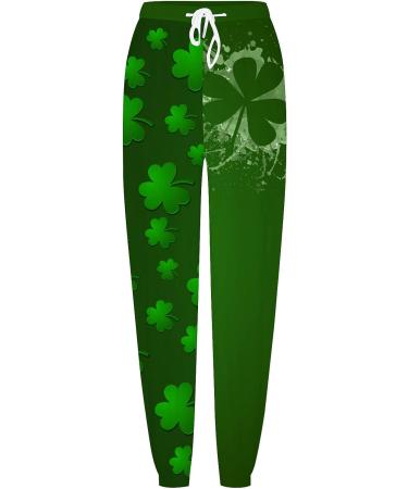 St. Patricks Day Shamrock Print Sweatpants | Unisex Casual Loose Fit | Elastic Waist Drawstring | Army Green XX-Large - Buy Online on GoSupps.com