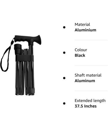 Deluxe 4-Part Folding Adjustable Aluminium Metallic Compact Walking Stick Cane for Men Ladies and Women with Soft Grip Gel Handle 33.5 37.5 Black - Buy Online on GoSupps.com