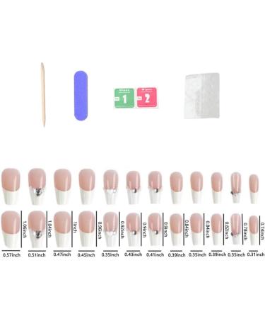 French Tip Press on Nail Long White Rhinestones Stick on Nail False Fake Nail with Glue for Women Girl Nail Art - Buy Online on GoSupps.com