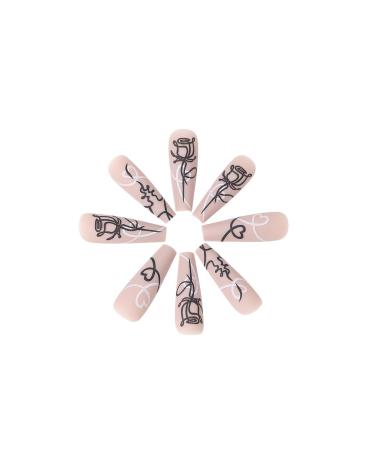 Vatocu Matte False Nails - Long Nude Press-On Acrylics with Floral Design | 24 Piece Set for Women & Girls - Buy Online on GoSupps.com