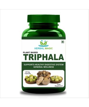 Herbal Magic's Pure & Natural Triphala 60 Veg Capsules - Authentic Recipe with Amla Haritaki Bibhitaki - No Fillers & Preservatives
