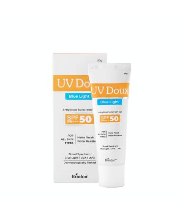 Brinton UV Doux Blue Light Sunscreen Protection Gel SPF 50 PA+++ UVA/UVB for Men & Women | Matte Finish & Water Resistant | For All Skin Types 50g