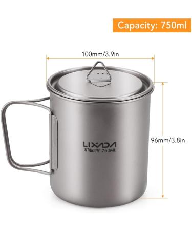 Lixada Titanium Camping Pot with Foldable Handles - 750ml | Lightweight Backpacking Cup for Outdoor Hiking - Buy Online on GoSupps.com