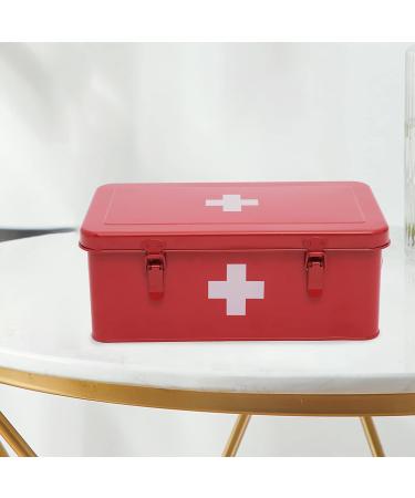 Xbopetda First Aid Medicine Box - Metal Storage Tin with Safety Lock for Home Emergency - Red - Buy Online on GoSupps.com