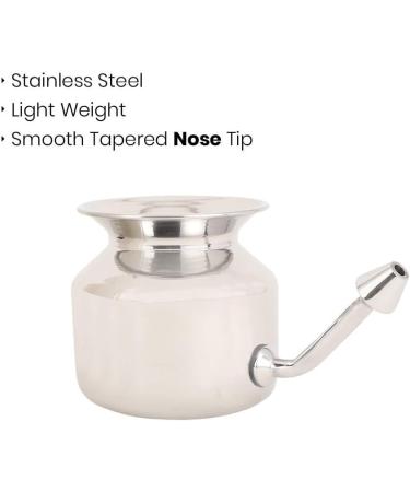 SteloKleen Stainless Steel Neti Pot Kit with Pure Salt - Unbreakable Pot & Leak Plug Nose Tip for Improved Nasal Health | HealthAndYoga - Buy Online on GoSupps.com