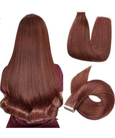 Hotlulana tape extensions real hair dark red brown Extensions real hair 22 inch/55cm 50g invisible 100% natural tape in extensions real hair human hair 20pcs Skin weft real hair extensions tape #33.#33 Dark red brown 55cm-22 inch (20 pack)