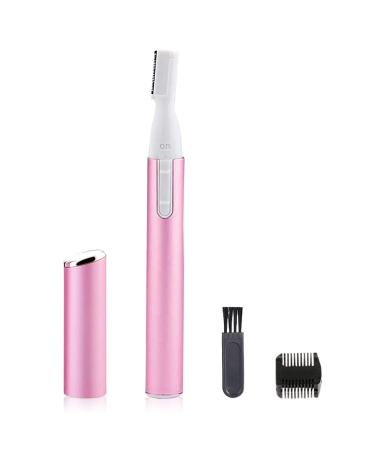 Electric Eyebrow Trimmer for Women, Facial Hair Painless Razor Removal for Men, Mini Epilator for Bikini, Remover for Face, Chin, Peach Puzz, Lips, Body, Arms, Legs, Powered by Battery (not Included) Pink