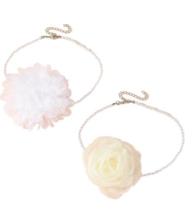 Kuaiyiju Simple Gauze Flower Pearl Collar Necklace - Elegant Wedding Jewelry for Women & Teen Girls - Perfect Gift in Beige - Buy Online on GoSupps.com
