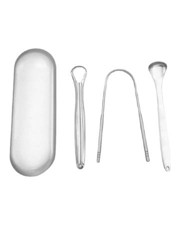WANGCL Tongue Cleaner Set 3 Pieces Professional Stainless Steel Tongue Cleaner Set for Tongue Cleaning Optimal Oral Hygiene (Silver)