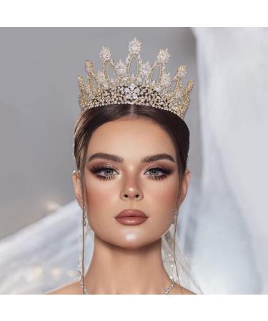 Jorsnovs Luxury Cubic Zirconia Tall Tiara & Crown - Gold Wedding Headpiece for Women - Buy Online on GoSupps.com