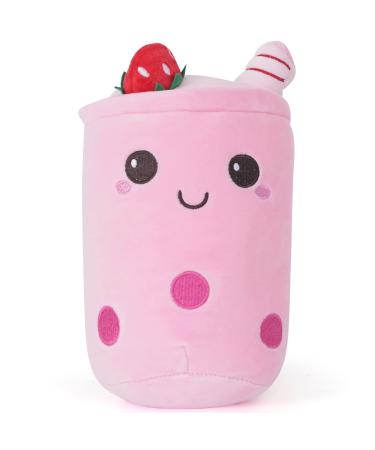 Anboor Bubble Tea Plush Boba Plush Pillow Cute Soft Toy Plushies boba stuffy pillow big Stuffed Animals Gifts for Baby Kids Children (Strawberry Ice Cream 25cm)