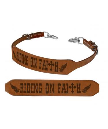 Showman "Riding on Faith" Branded Stamped Horse Size Leather Wither Strap Wings and Cross Adusts 27"-24"