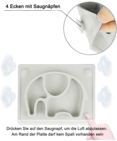 SILIVO Kids Plates Baby Suction Placemat - Non Slip Silicone Toddler Mat with Suction Cups - Grey Elephant Design | 10x7.8x1.1 | Perfect for Babies & Children - Buy Online on GoSupps.com