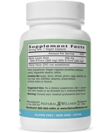 Natural Wellness Alpha Lipoic Acid 600mg - Healthy Liver Support & Antioxidant Boost - 60 Capsules - Free Radical Scavenger - Buy Online on GoSupps.com